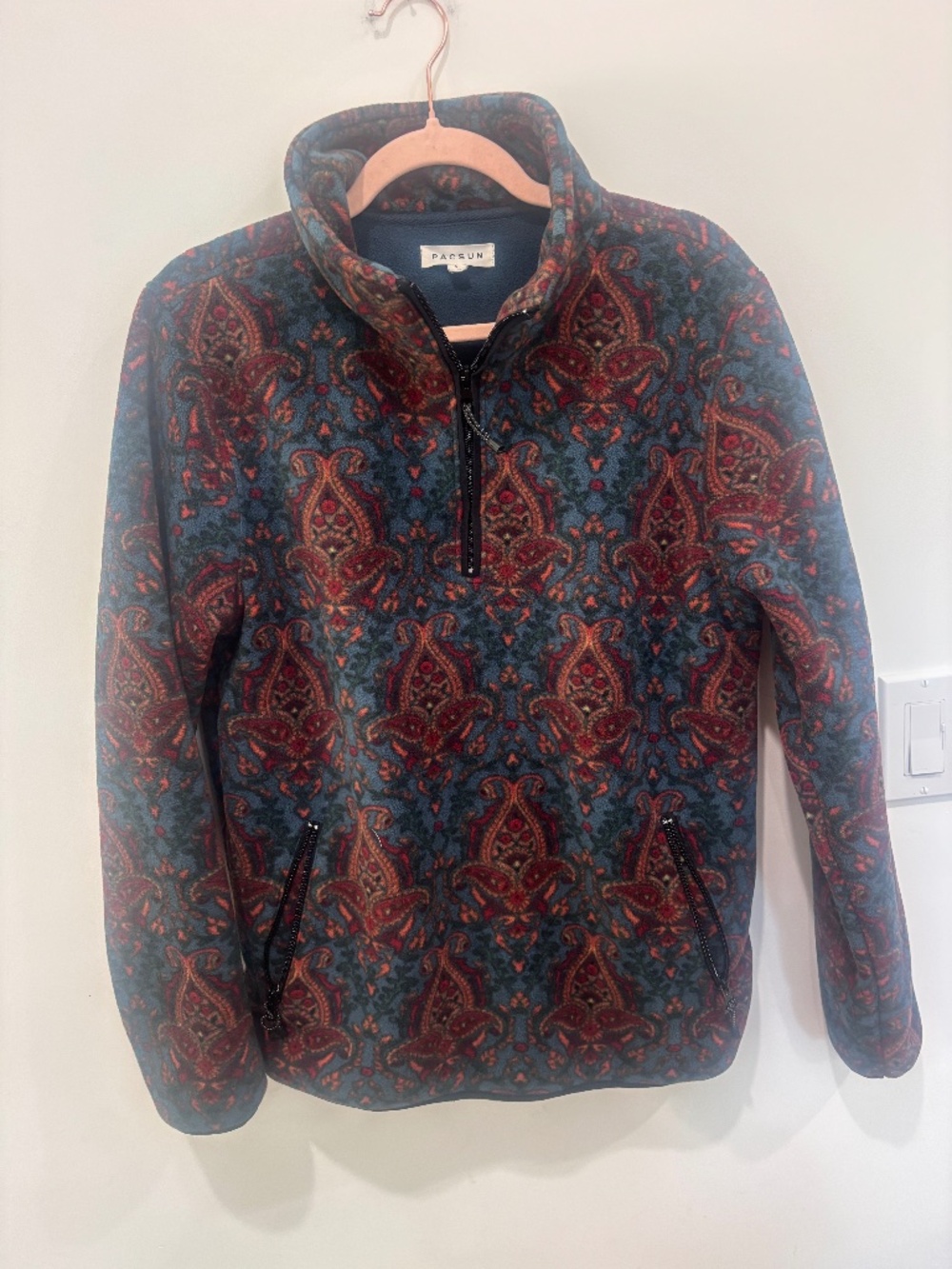 PacSun Paisley Quarter Zip Pullover Women Small Teal Colorful Boho Sweatshirt
